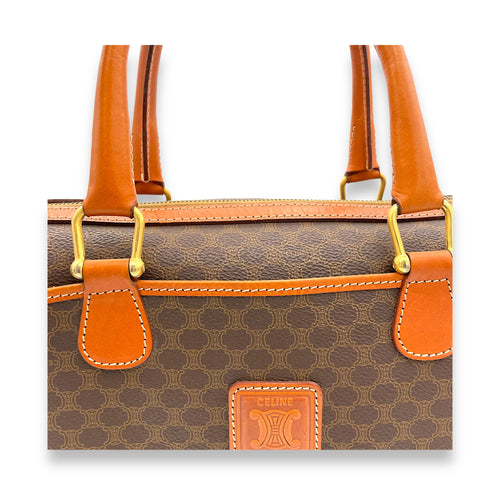 macadam Top Handle Bag Brown in Coated Canvas, Gold hardware