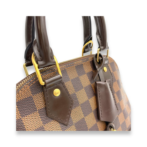 Alma BB Damier Ebene Top Handle Bag in Coated Canvas, Gold hardware