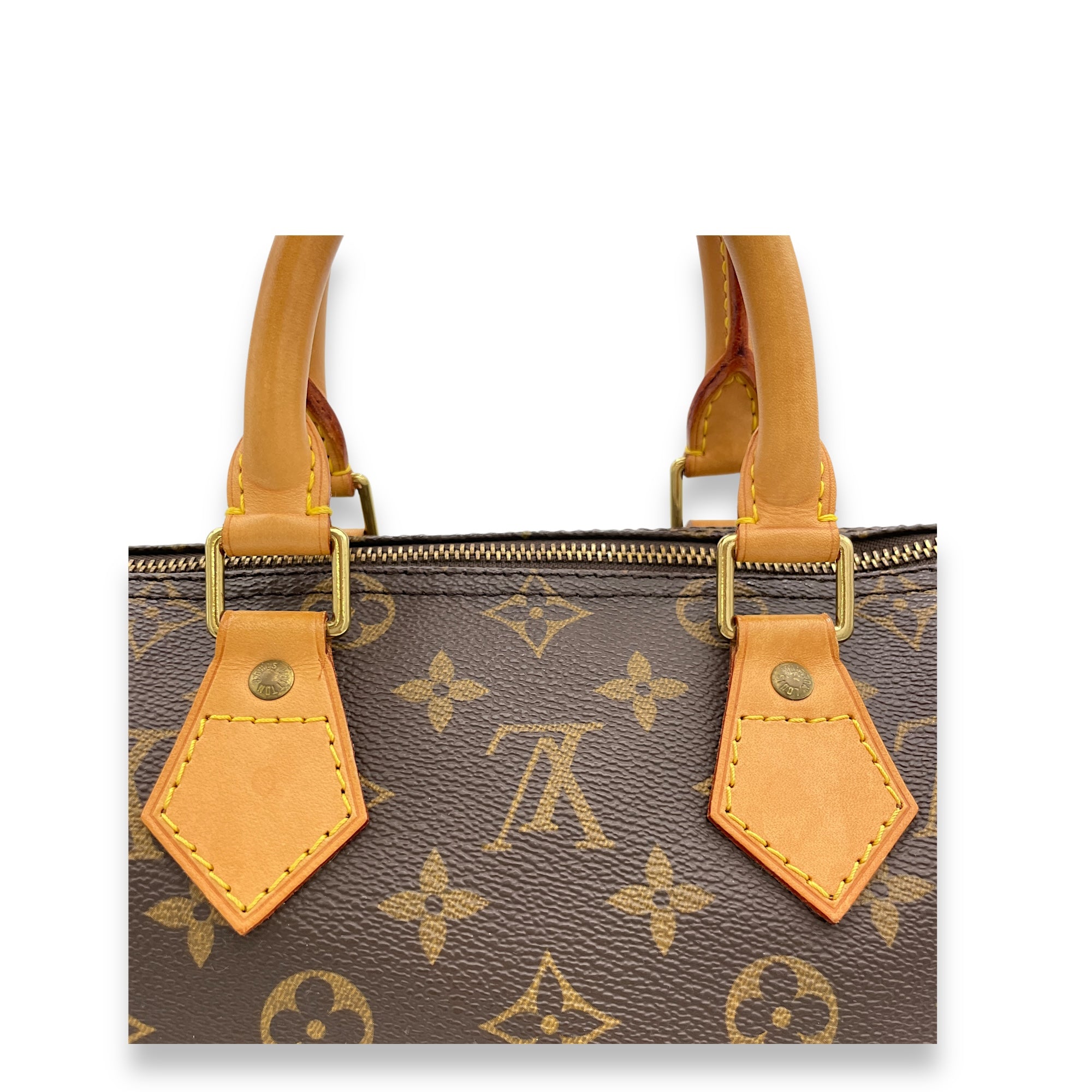 Speedy Top Handle Bag 25 Brown in Monogram Coated Canvas, Gold hardware