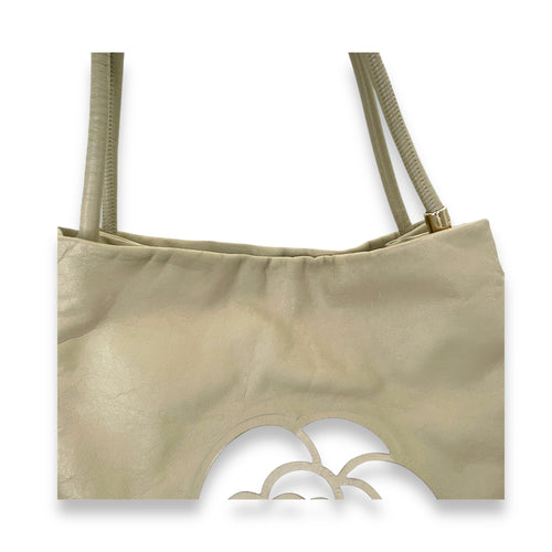 Camellia Embossed Beige Tote Bag in Lambskin