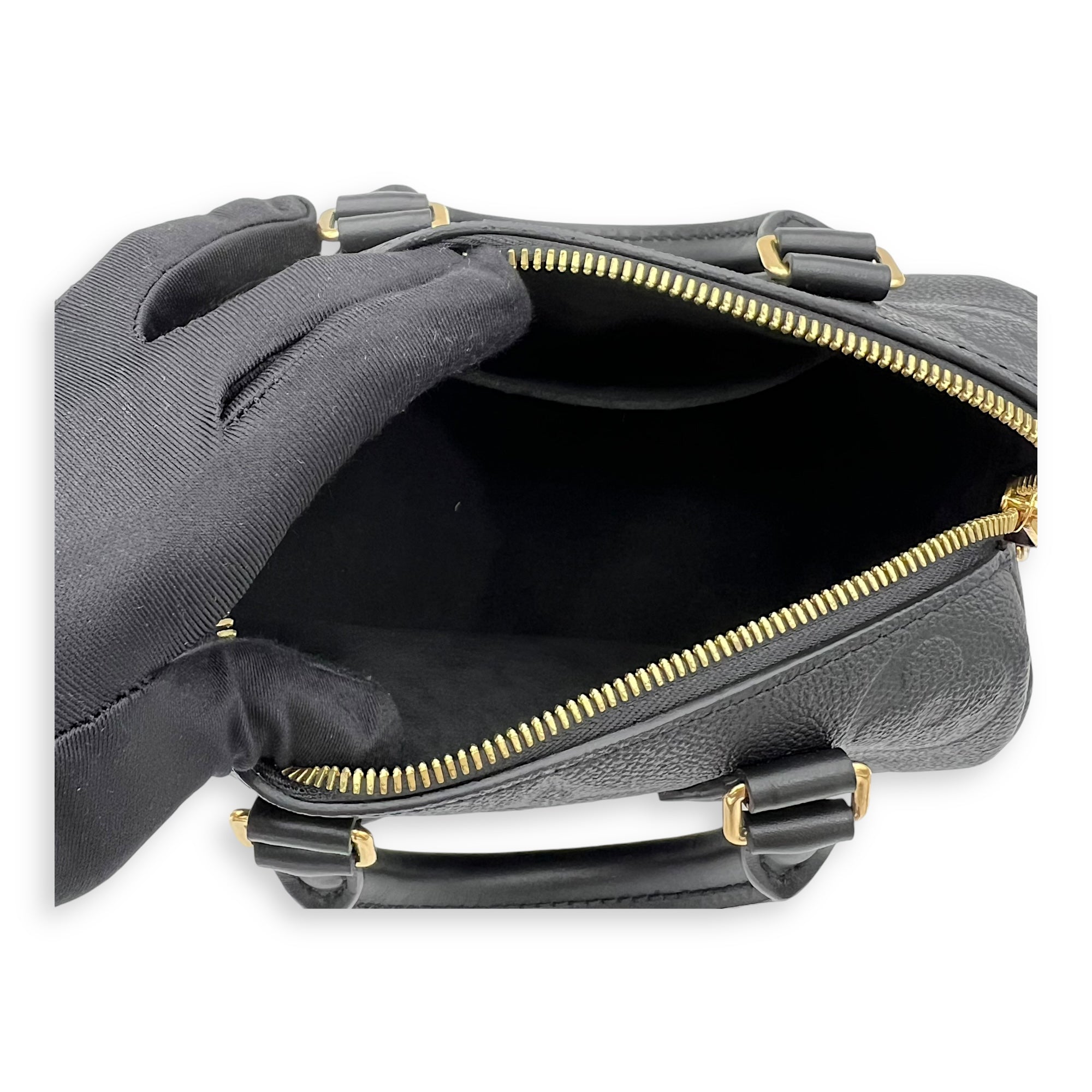 Speedy Bandouliere Top Handle Bag 20 Black in Empreinte Leather, Gold hardware