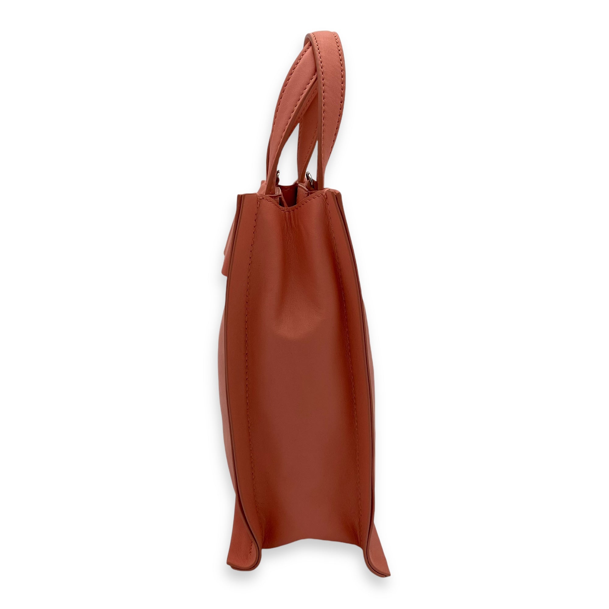 Viva Bow Top Handle Bag Mini Coral in Calfskin, Lacquered Metal hardware