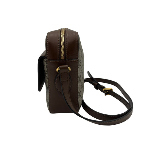 Horsebit 1955 Crossbody Bag Brown in Coated Canvas, Gold hardware