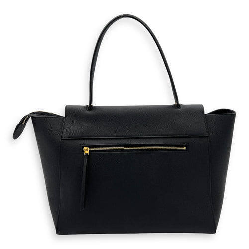 Belt Mini Black Top Handle Bag in Calfskin, Gold hardware