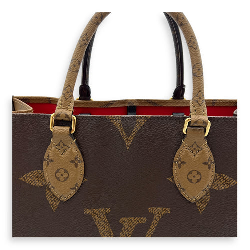 OnTheGo MM Brown Tote Bag in Monogram Coated Canvas, Gold hardware