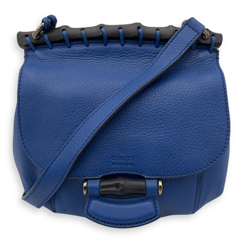 Bamboo Crossbody Bag Blue in Calfskin, Silver hardware