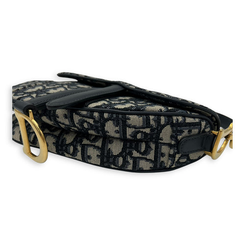 Saddle Top Handle Bag Blue in Jacquard, Gold hardware