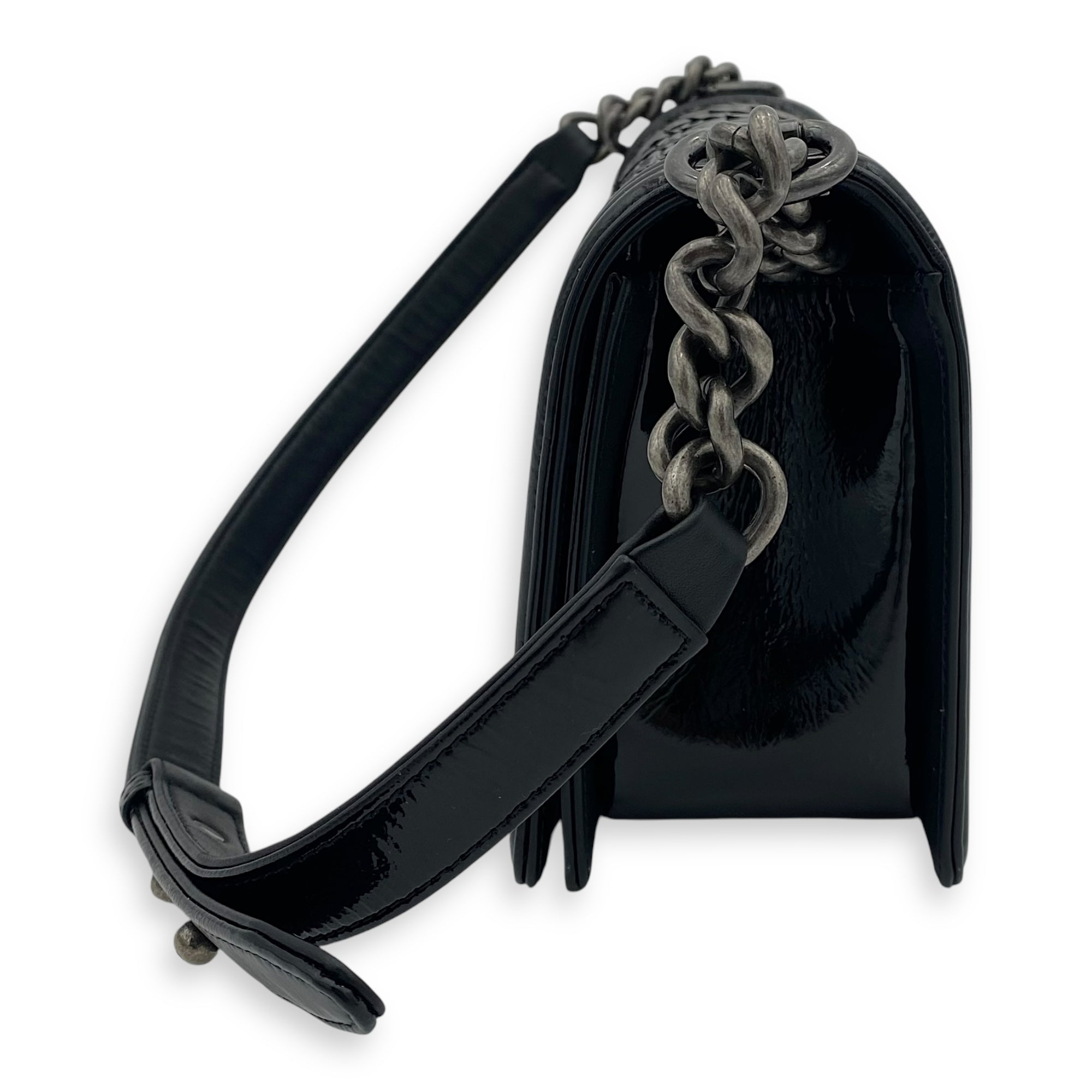 Chanel Boy Black Shoulder Bag in Python and Patent Leather, Ruthenium hardware_4