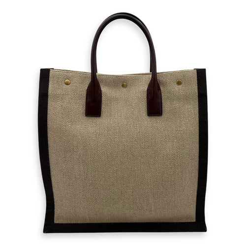 Saint Laurent Rive Gauche Tote Bag Brown in Canvas, Gold hardware_2