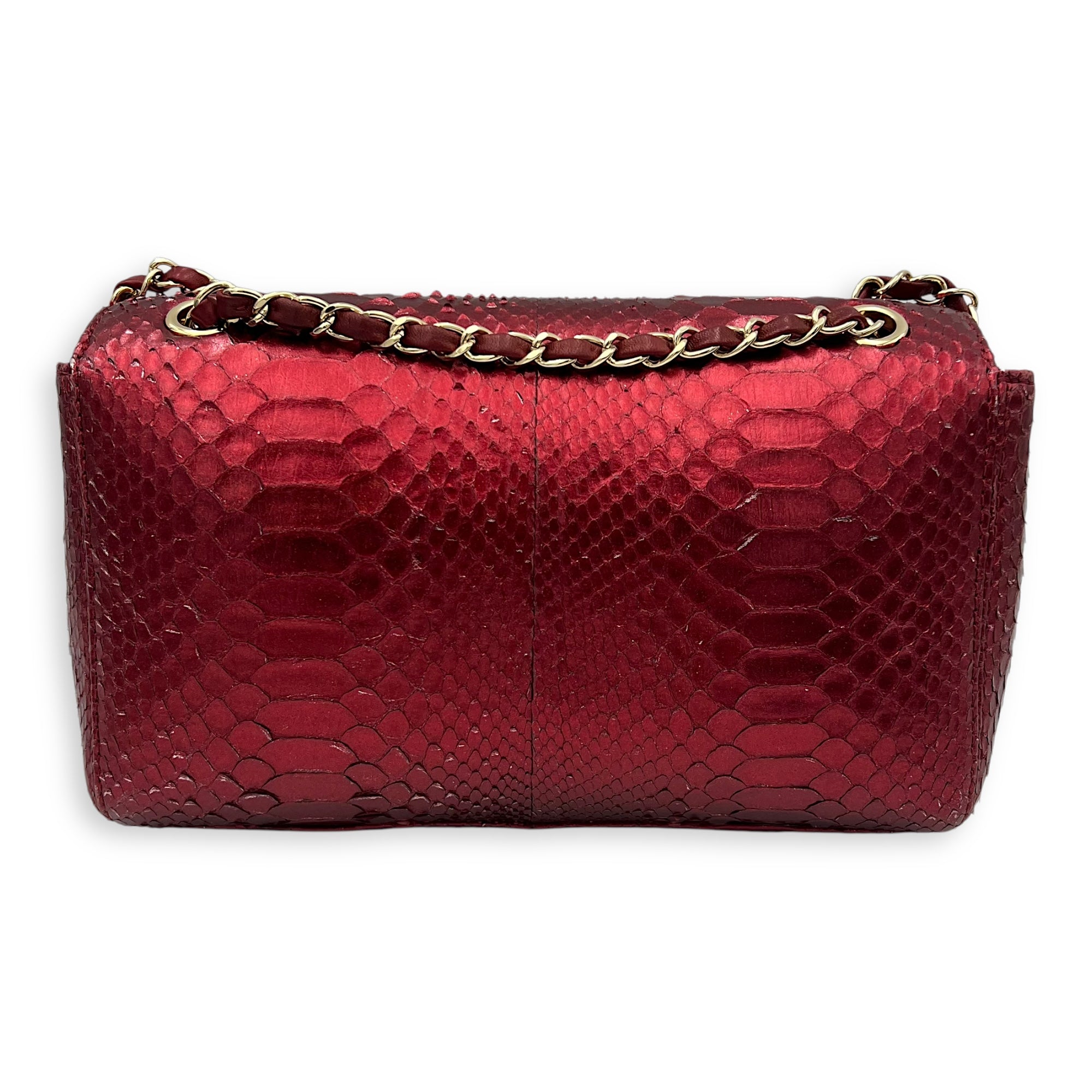 Chanel Classic Red Shoulder Bag in Python Leather, Gold hardware_2