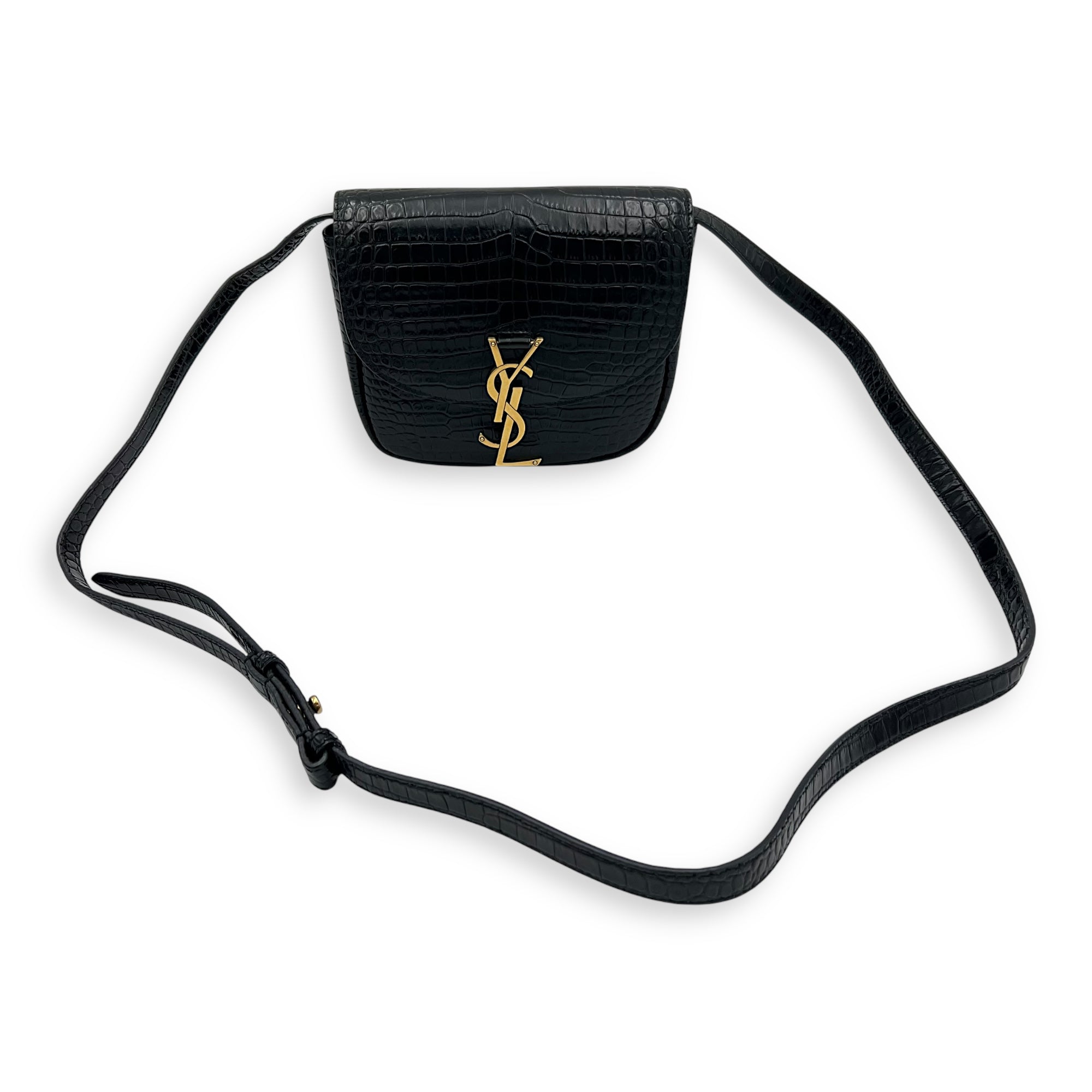 Saint Laurent Kaia Crossbody Bag Black in Python Embossed Calfskin, Gold hardware_11