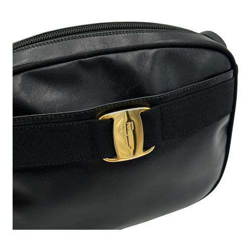 Salvatore Ferragamo Vara Bow Crossbody Bag Black in Calfskin, Gold hardware_9