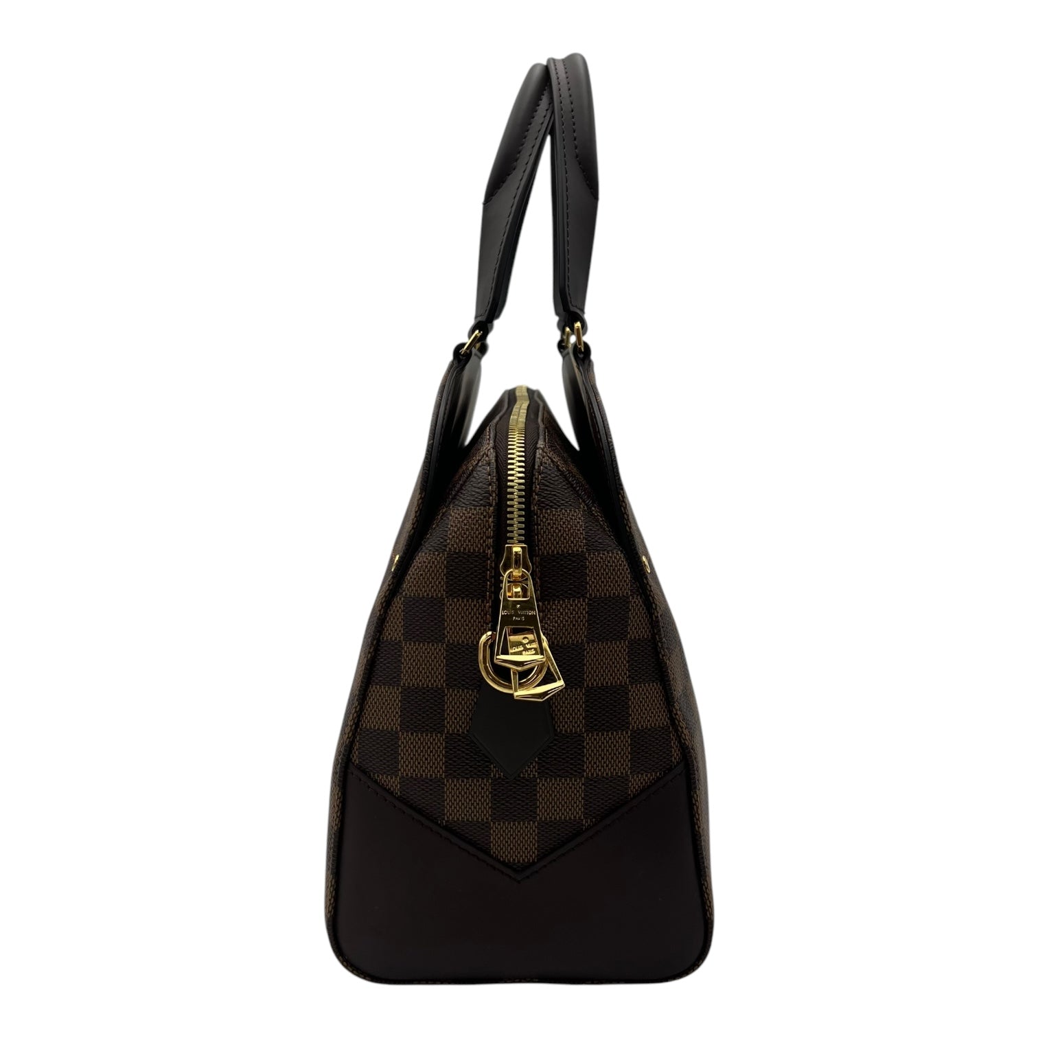 Louis Vuitton Kensington Top Handle Bag Damier Ebene in Coated Canvas, Gold hardware_4