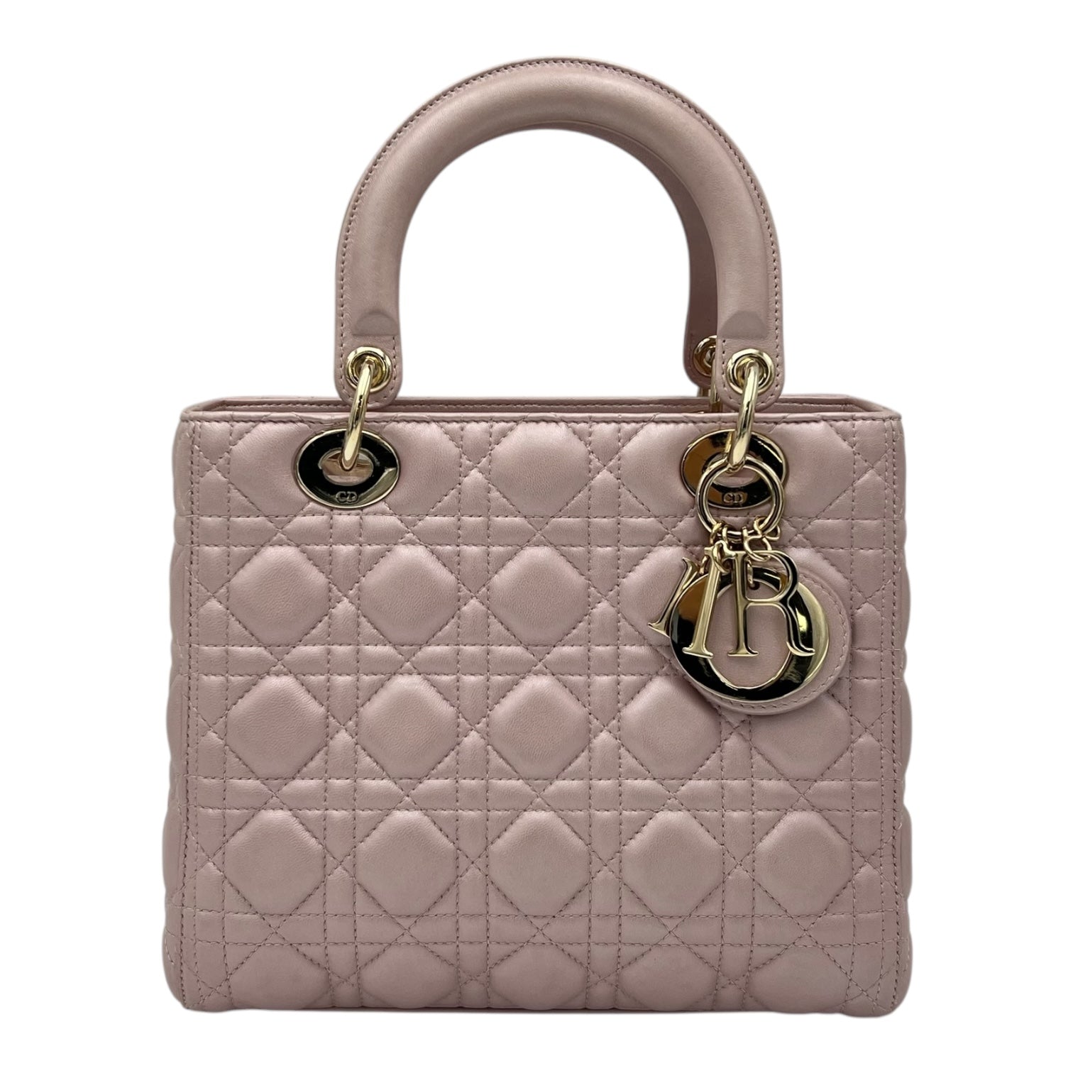 Christian Dior Lady Dior Top Handle Bag Medium Pink in Lambskin, Gold hardware_1