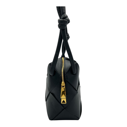Bottega Veneta Cassette Crossbody Bag Black in Lambskin, Gold hardware_3