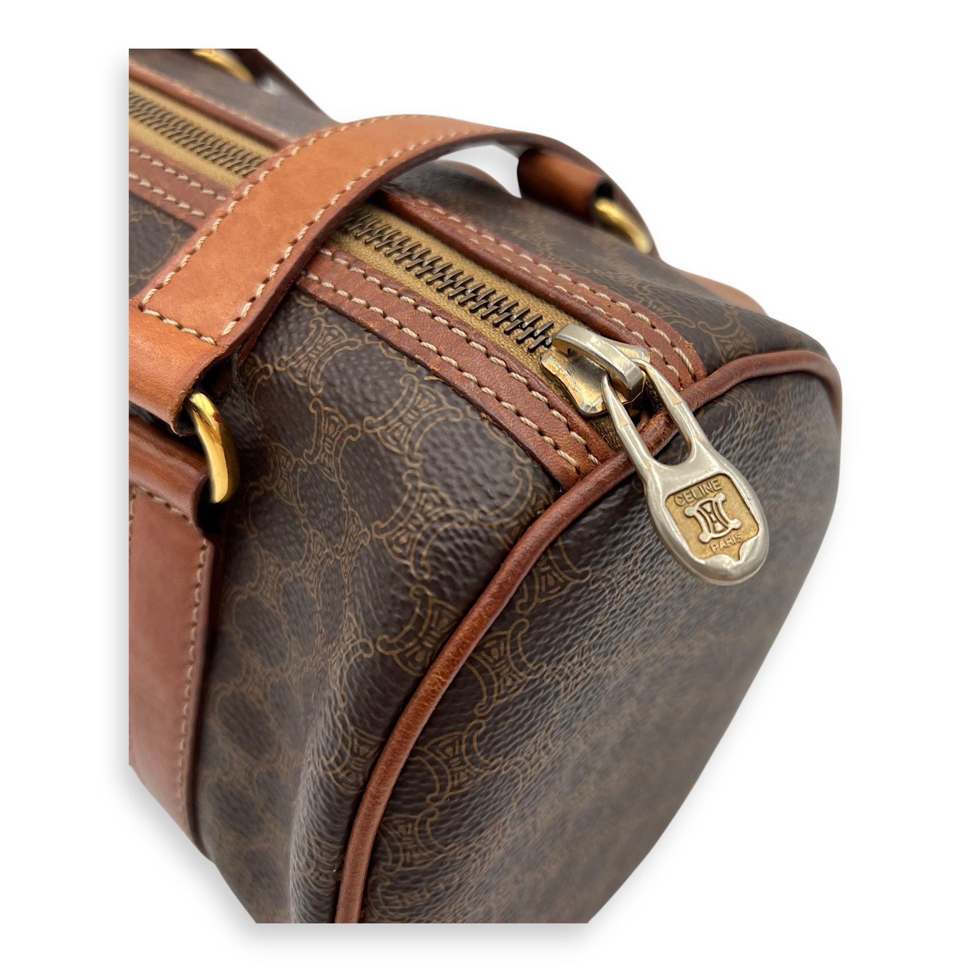 Celine Macadam Shoulder Bag Brown in Coated Canvas, Gold hardware_6