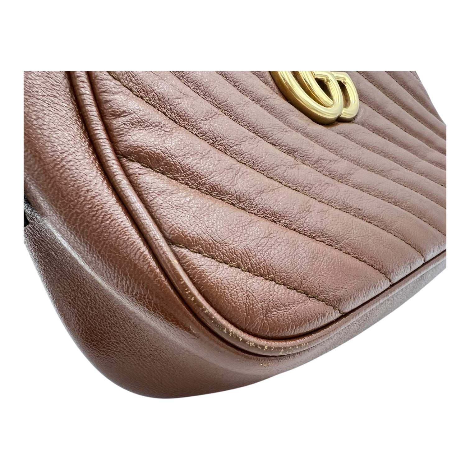 Gucci GG Marmont Shoulder Bag Gold in Calfskin, Gold hardware_7