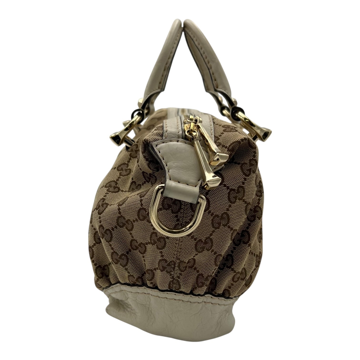 Gucci Boston Top Handle Bag Brown in Canvas, Gold hardware_4