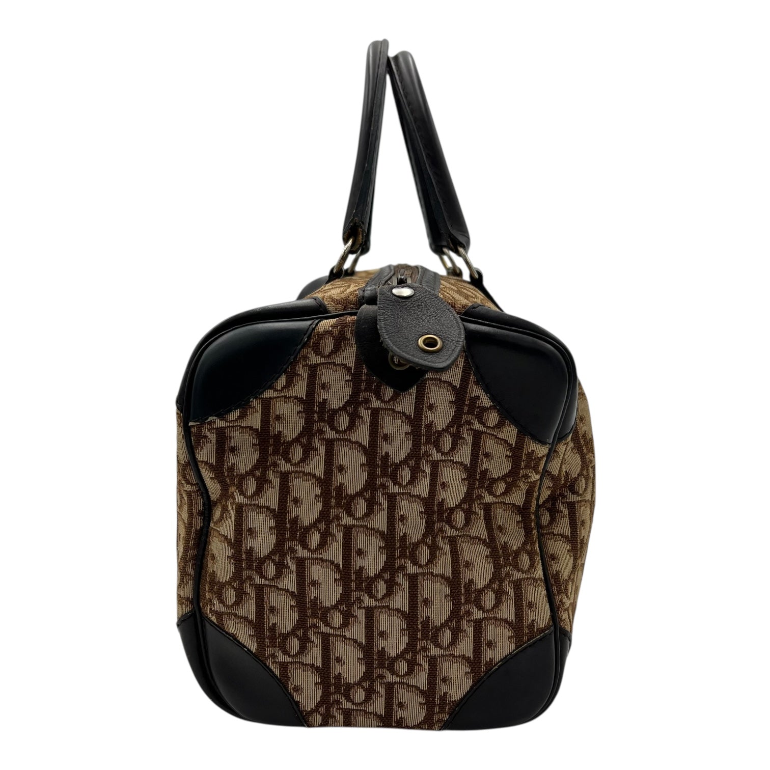 Christian Dior Trotteur Top Handle Bag Brown in Coated Canvas, Silver hardware_3