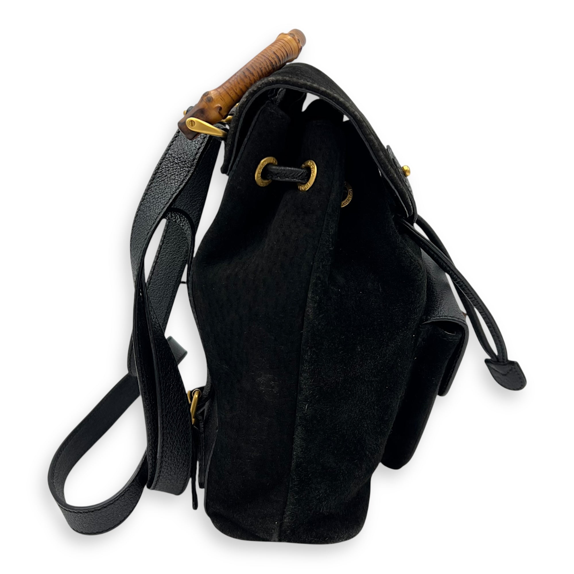 Gucci Bamboo Backpack Black in Suede Leather, Gold hardware_4