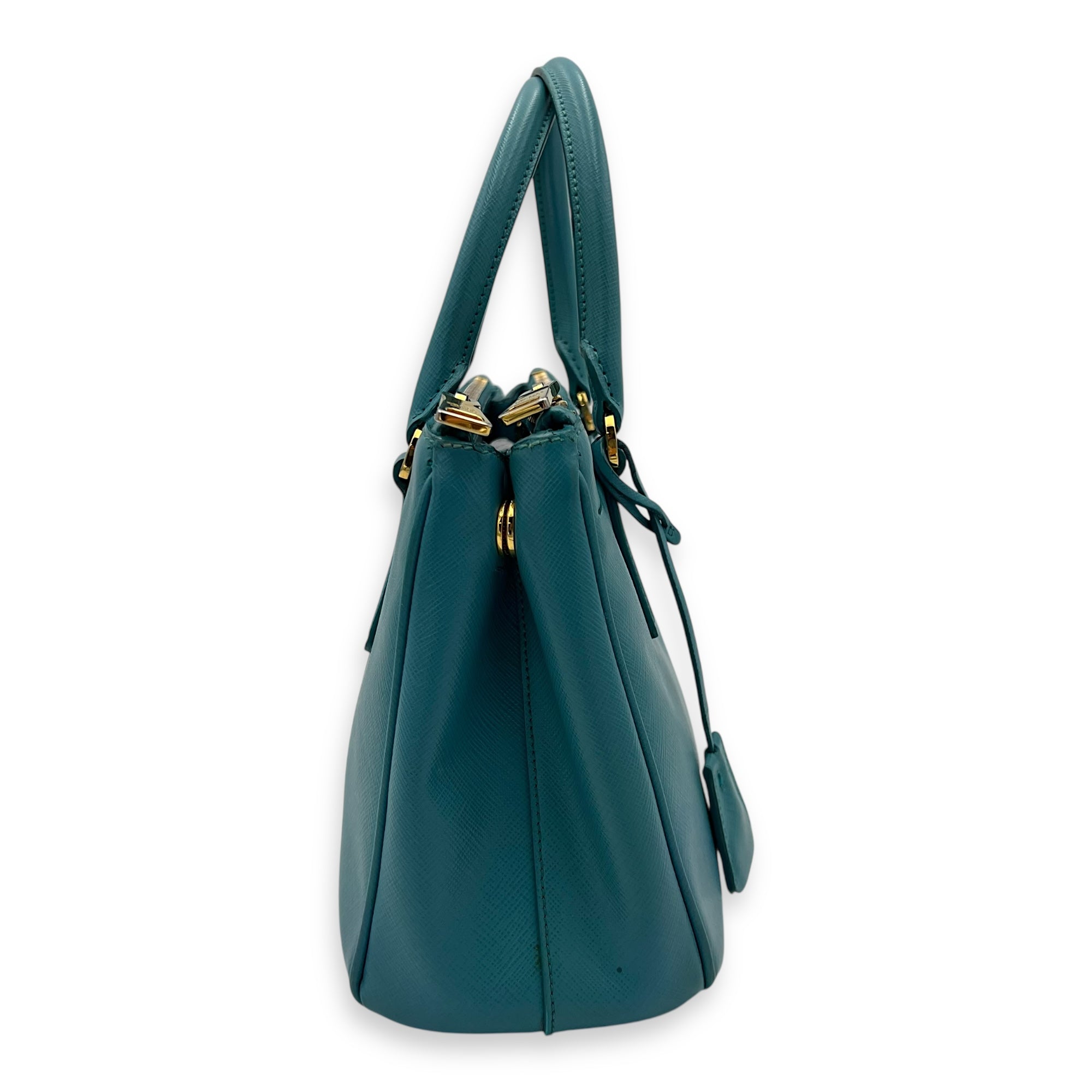 Prada Galleria Top Handle Bag Blue in Saffiano Leather, Gold hardware_3