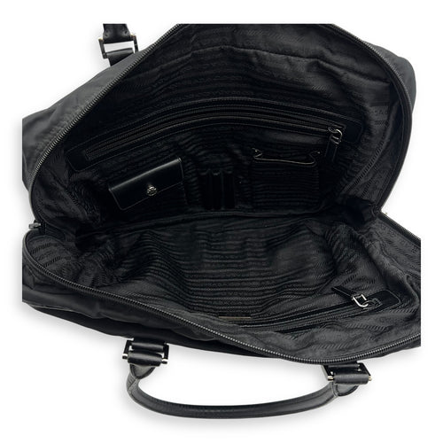 Prada Logo Top Handle Bag Black in Nylon, Silver hardware_6