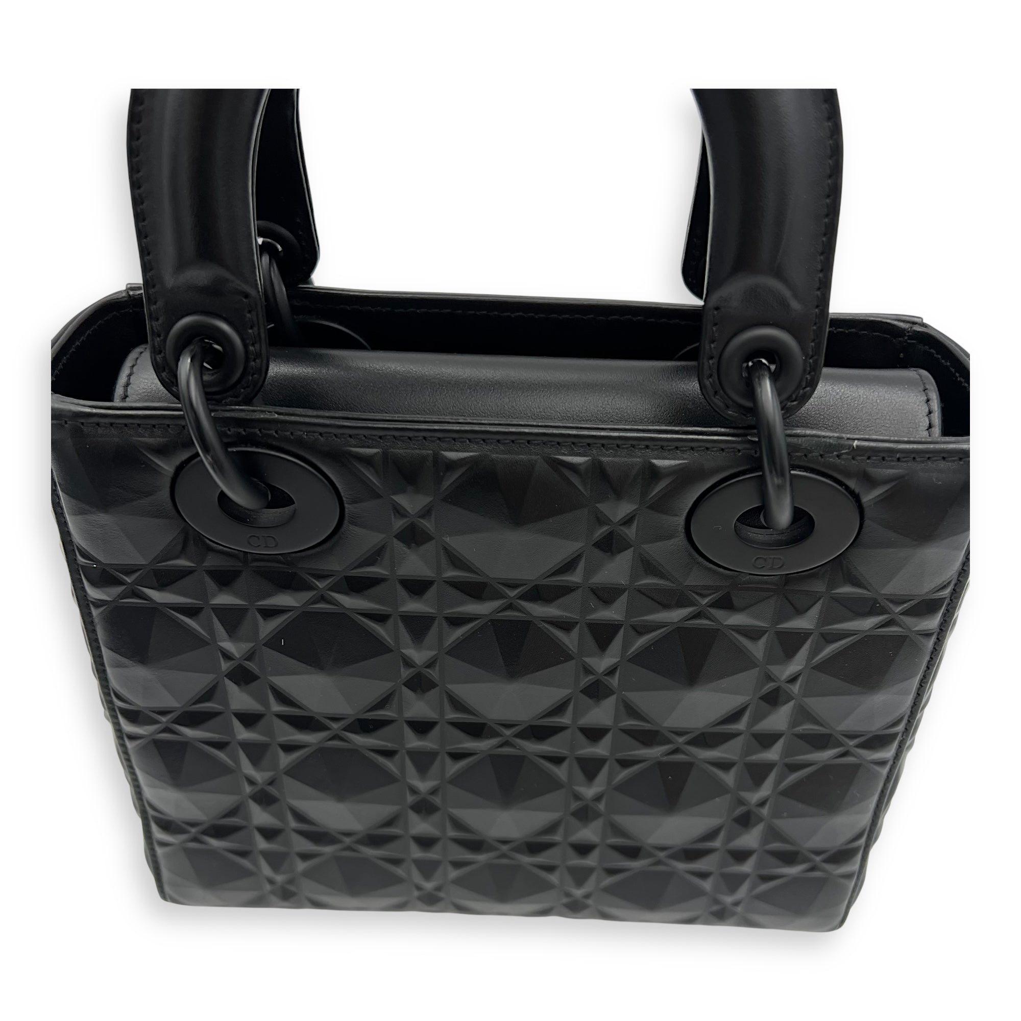 Christian Dior Lady Dior Medium Black Top Handle Bag in Calfskin, Ultramatte hardware_8