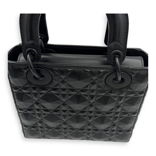 Christian Dior Lady Dior Medium Black Top Handle Bag in Calfskin, Ultramatte hardware_8