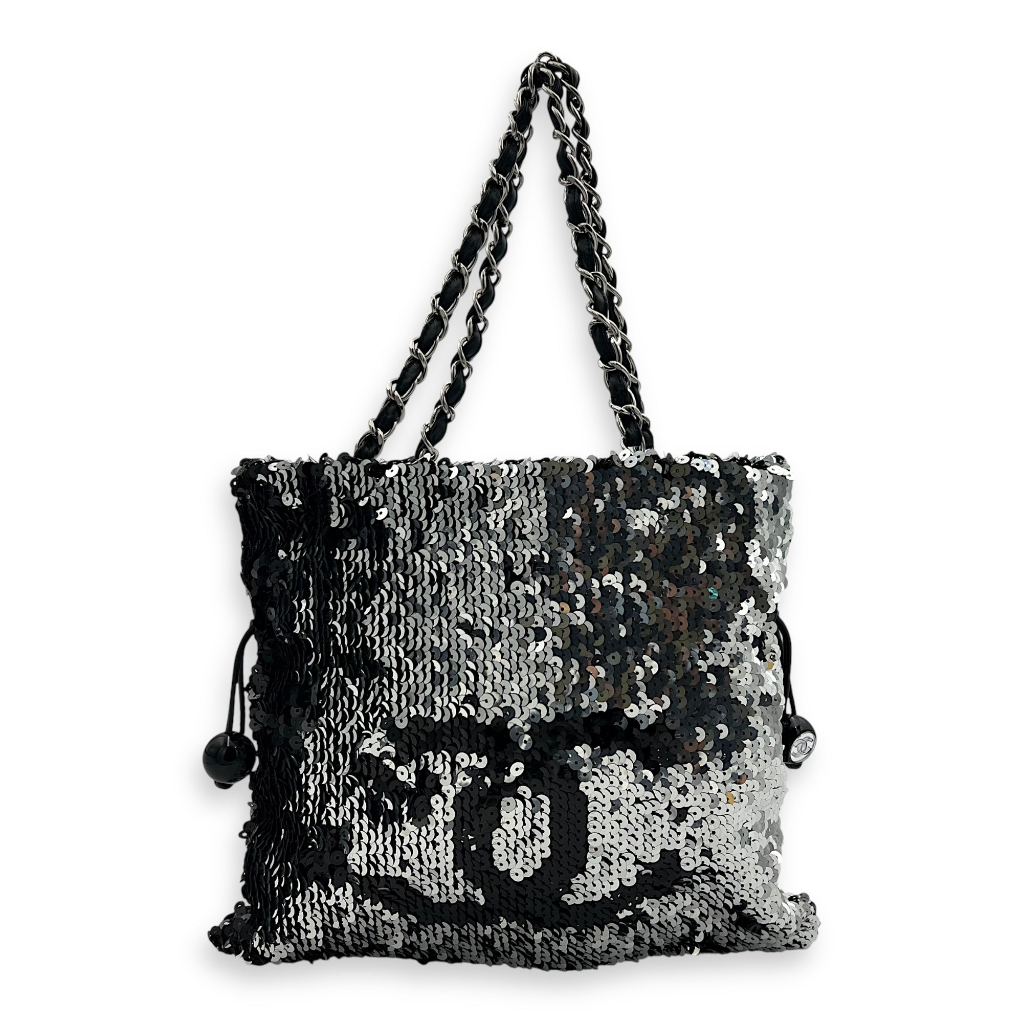 Chanel CC Tote Bag Silver in Sequins, Silver hardware_1