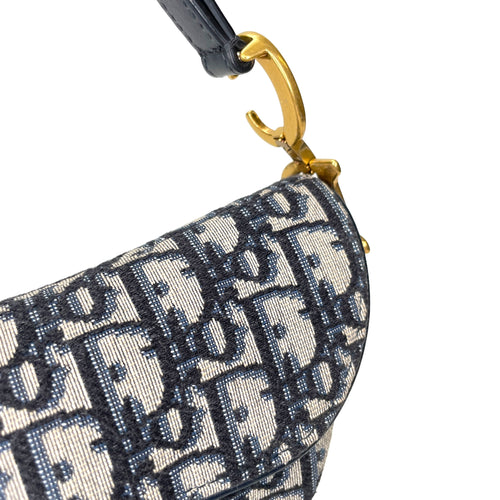 Saddle Mini Blue Top Handle Bag in Jacquard, Gold hardware