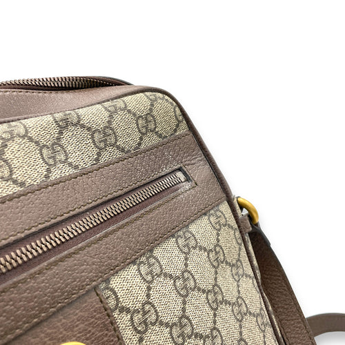 Ophidia Brown Crossbody Bag in Monogram Coated Canvas, Gold hardware