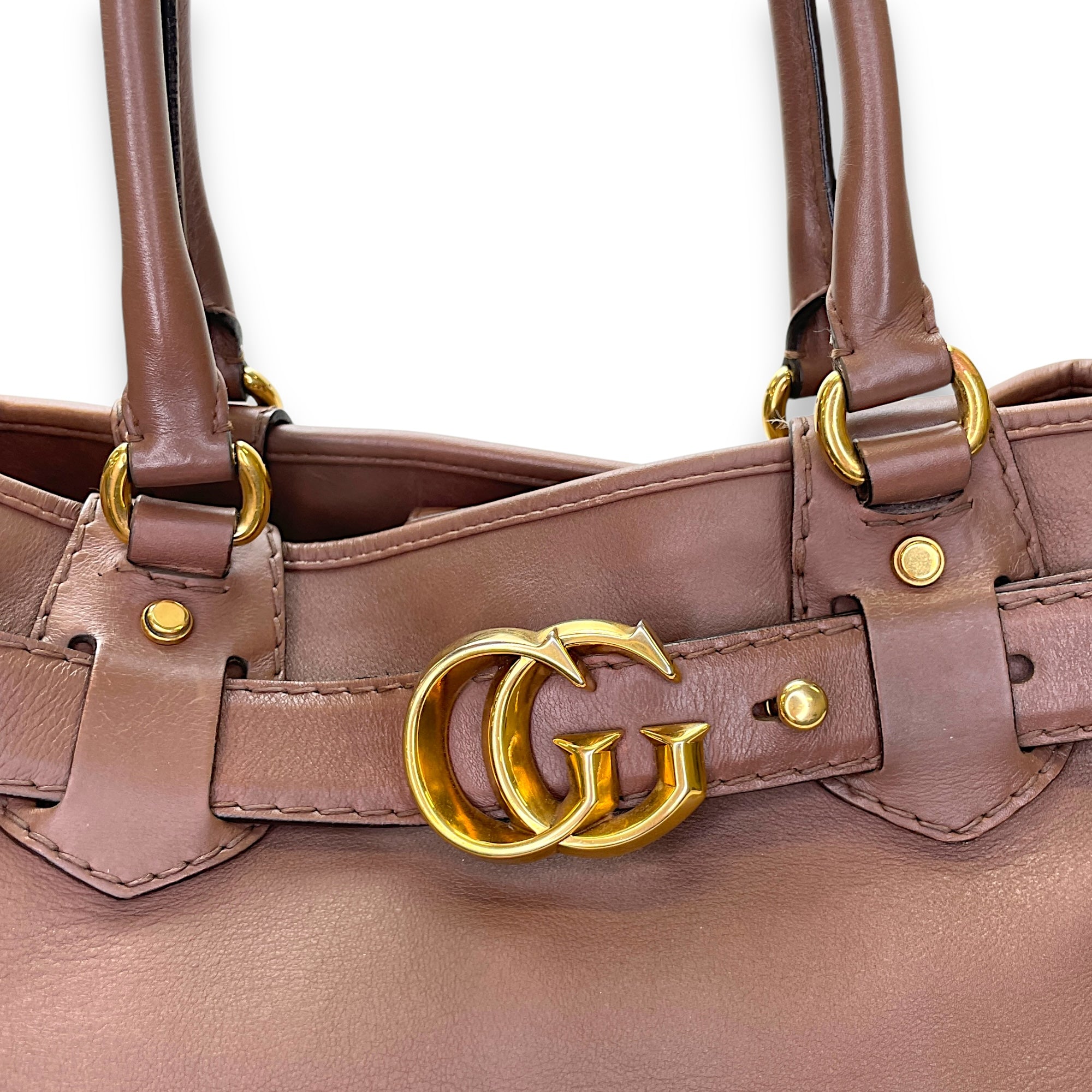 GG Running Brown Top Handle Bag in Calfskin, Gold hardware