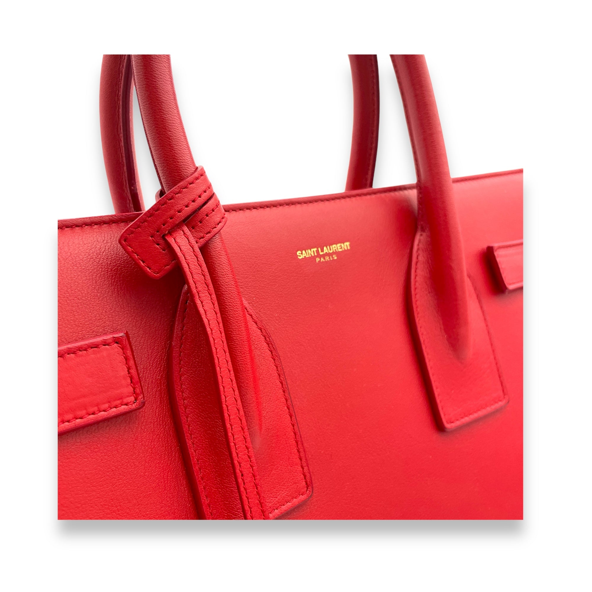 Sac de Jour Medium Red Top Handle Bag in Calfskin, Gold hardware