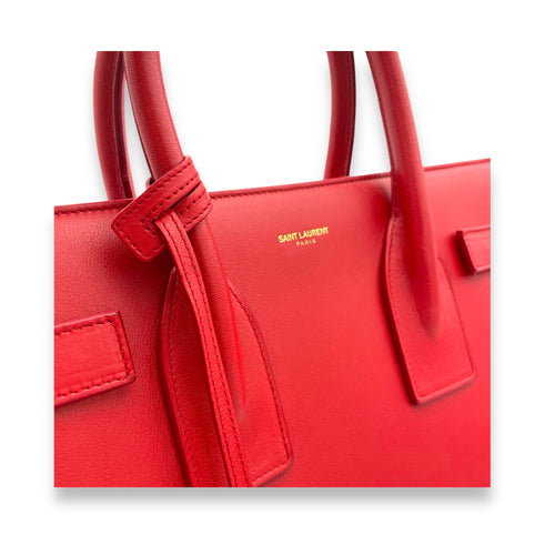 Sac de Jour Medium Red Top Handle Bag in Calfskin, Gold hardware