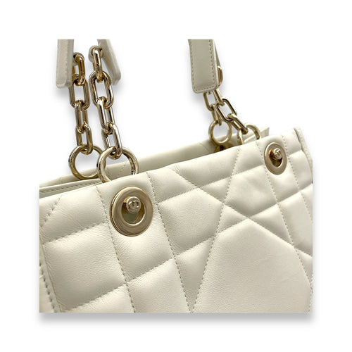 Essential White Top Handle Bag in Calfskin, Gold hardware