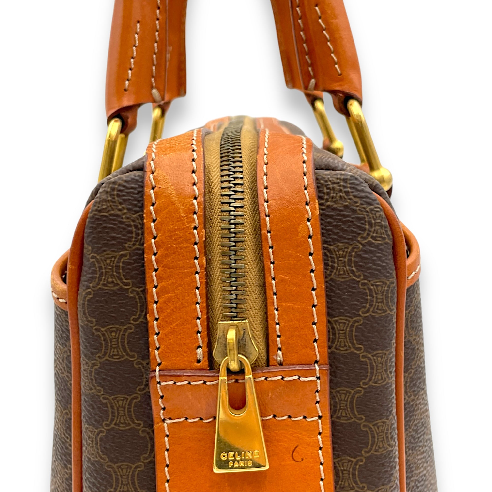 macadam Top Handle Bag Brown in Coated Canvas, Gold hardware