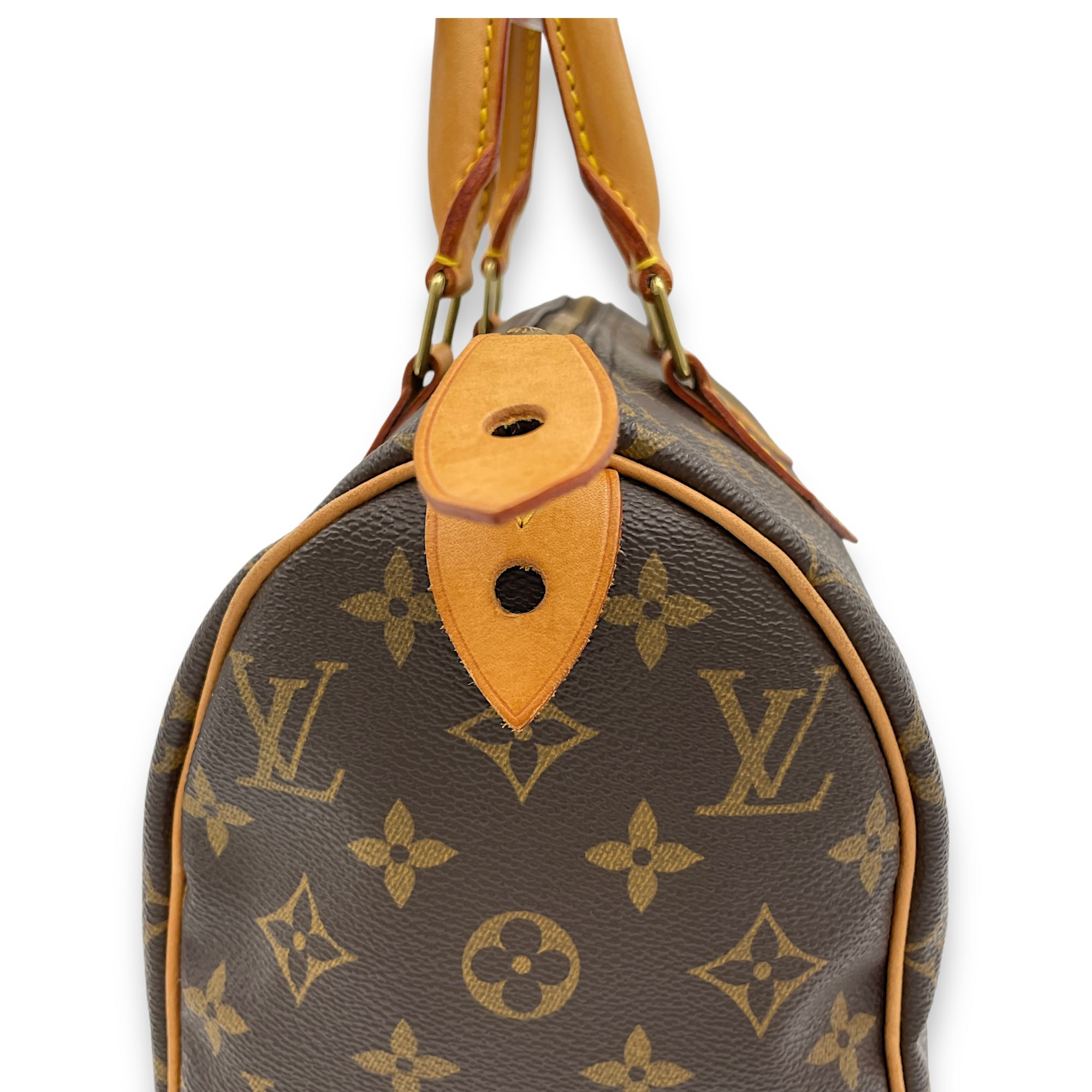 Speedy Top Handle Bag 25 Brown in Monogram Coated Canvas, Gold hardware