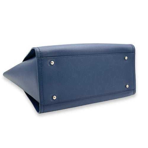 Deauville Top Handle Bag Blue in Caviar Leather, Silver hardware