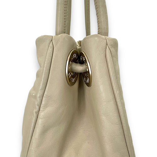 Camellia Embossed Beige Tote Bag in Lambskin