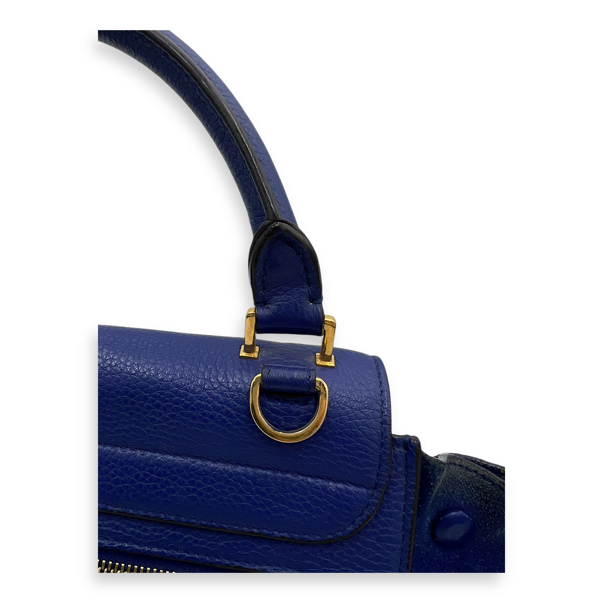 Trapeze Small Blue Shoulder Bag in Calfskin, Gold hardware