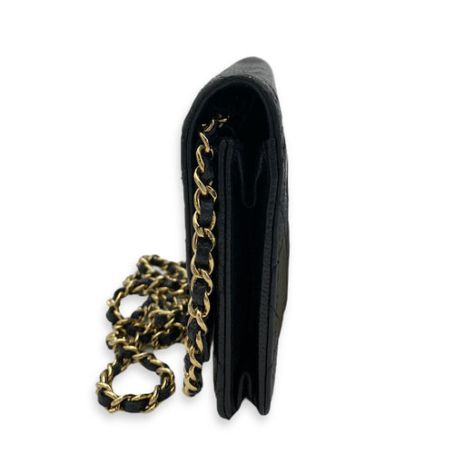 WOC Wallet On Chain Small Black in Caviar Leather, Gold hardware