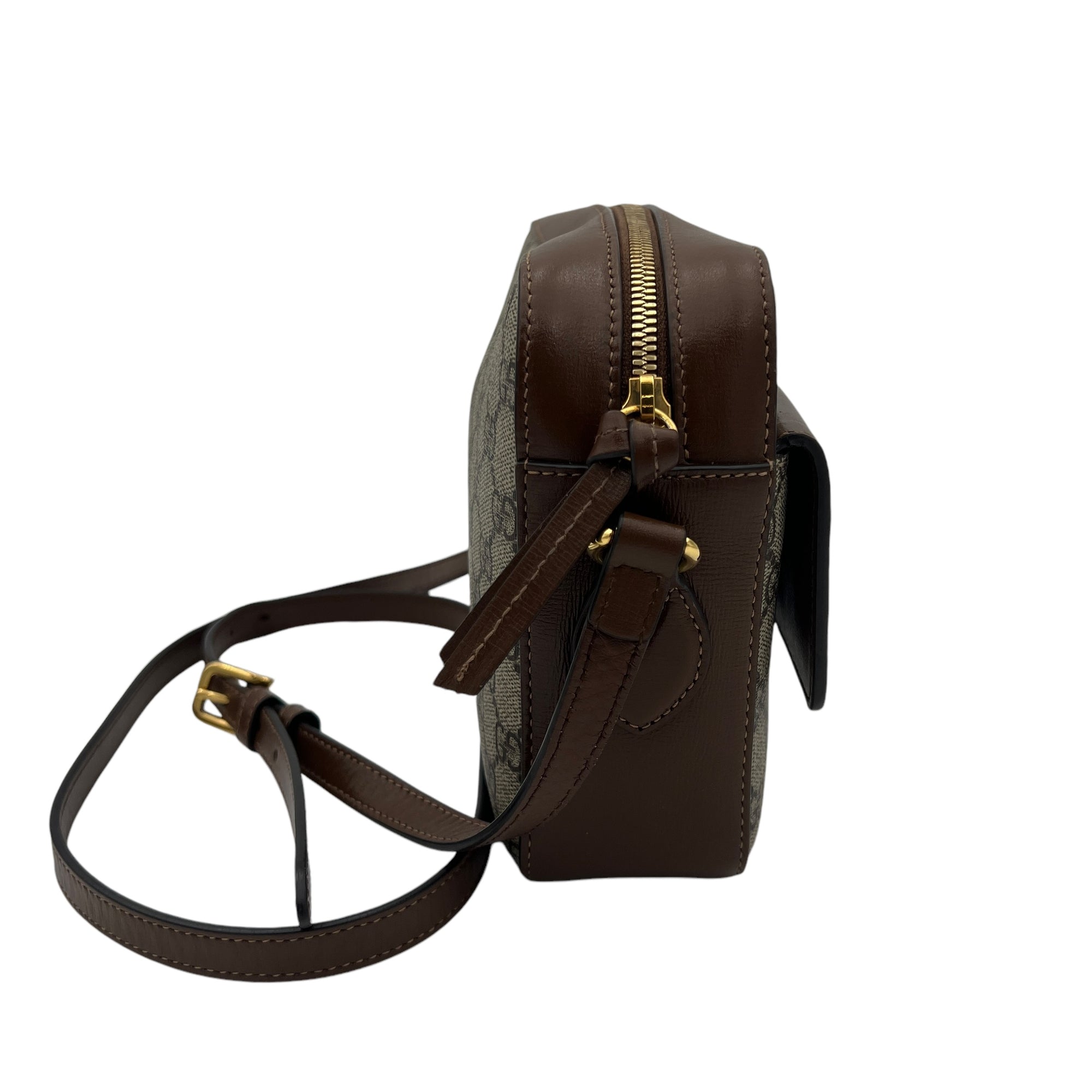 Horsebit 1955 Crossbody Bag Brown in Coated Canvas, Gold hardware