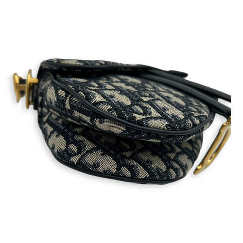 Saddle Top Handle Bag Blue in Jacquard, Gold hardware