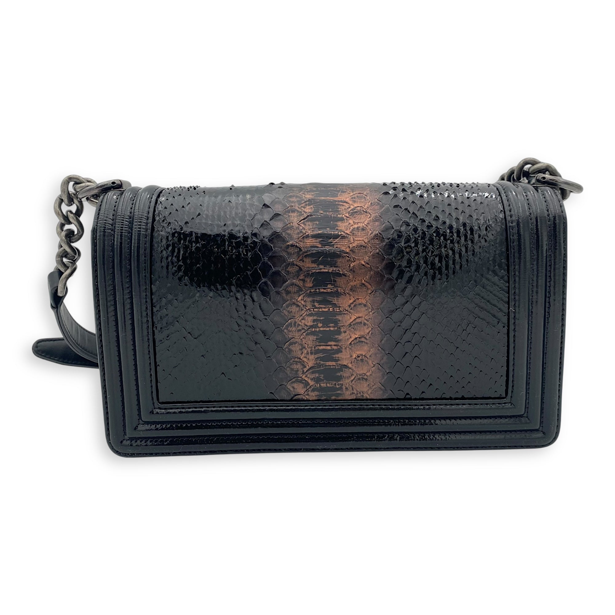 Chanel Boy Black Shoulder Bag in Python and Patent Leather, Ruthenium hardware_2