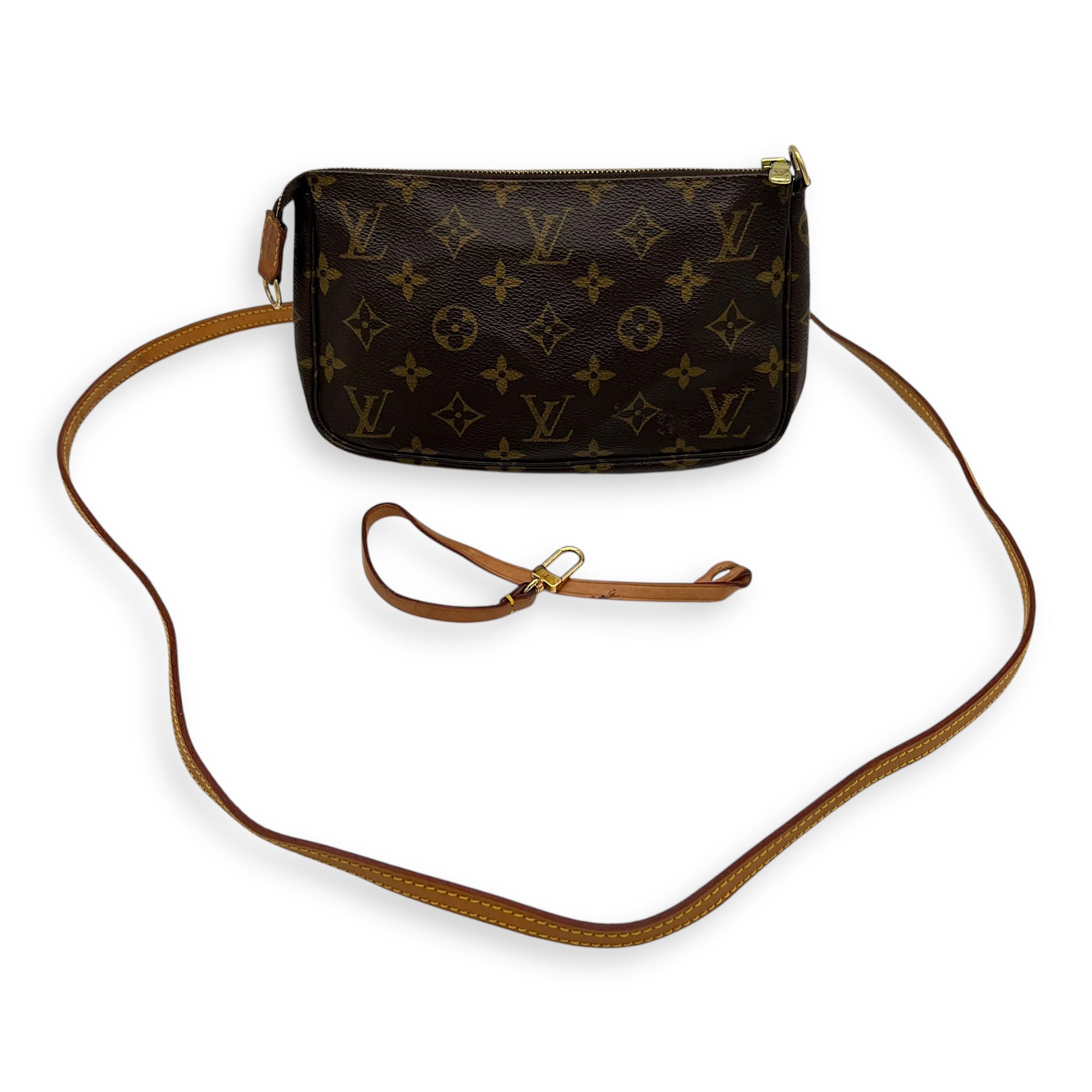 Louis Vuitton Pochette Accessoires Shoulder Bag Brown in Monogram Coated Canvas, Gold hardware_10