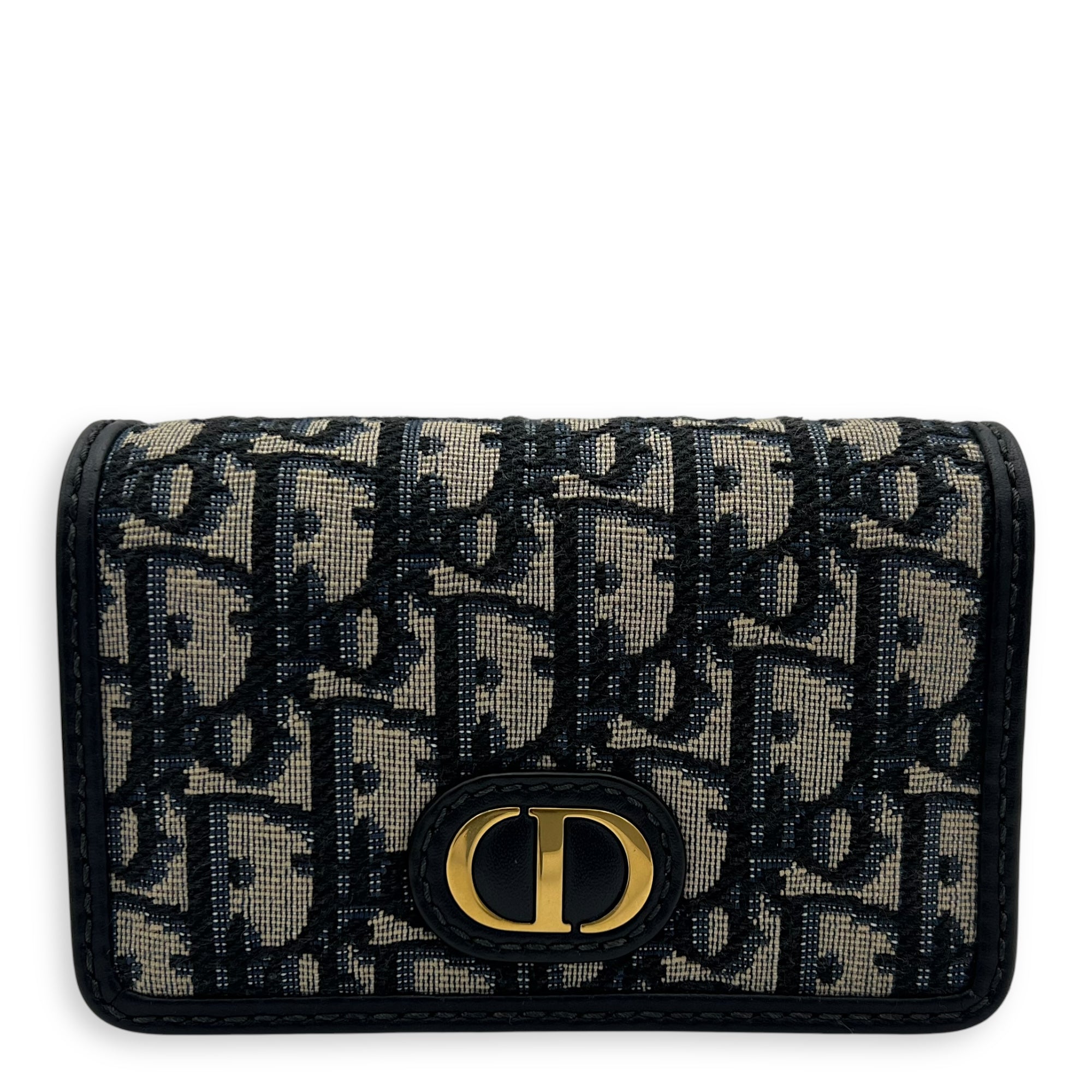 Christian Dior 30 Montaigne Wallet On Chain Blue in Jacquard, Gold hardware_1