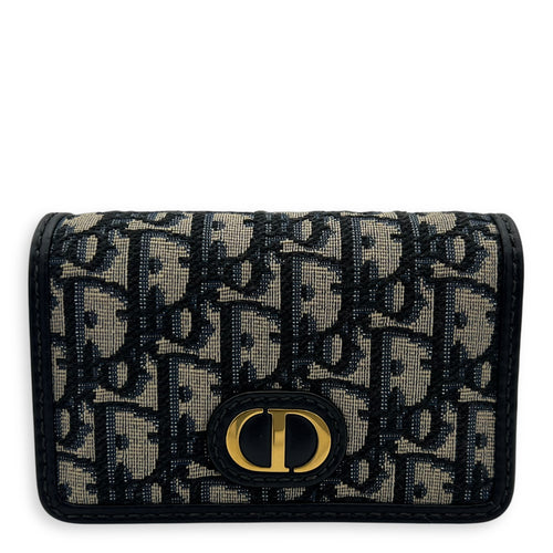 Christian Dior 30 Montaigne Wallet On Chain Blue in Jacquard, Gold hardware_1