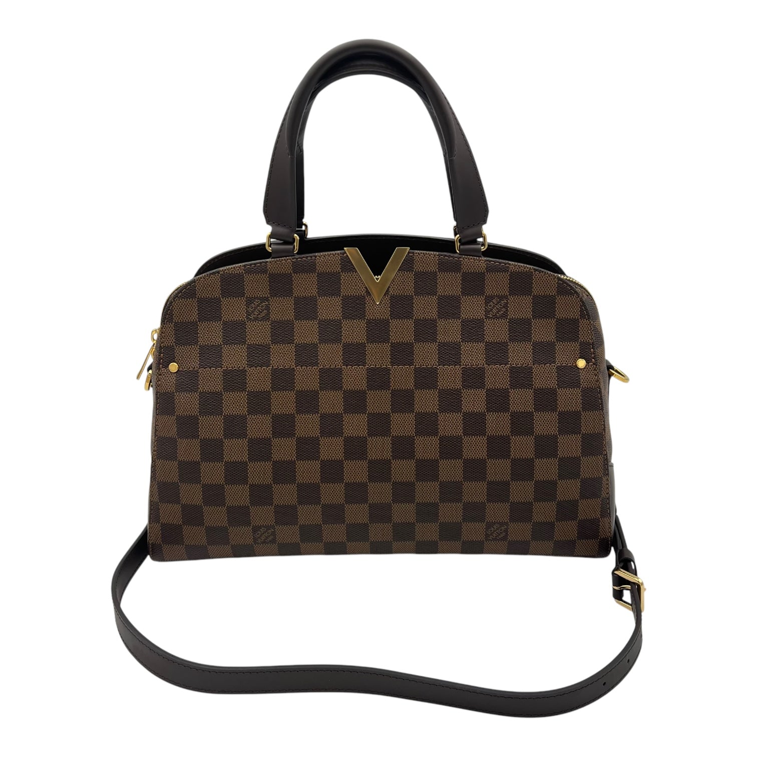 Louis Vuitton Kensington Top Handle Bag Damier Ebene in Coated Canvas, Gold hardware_12