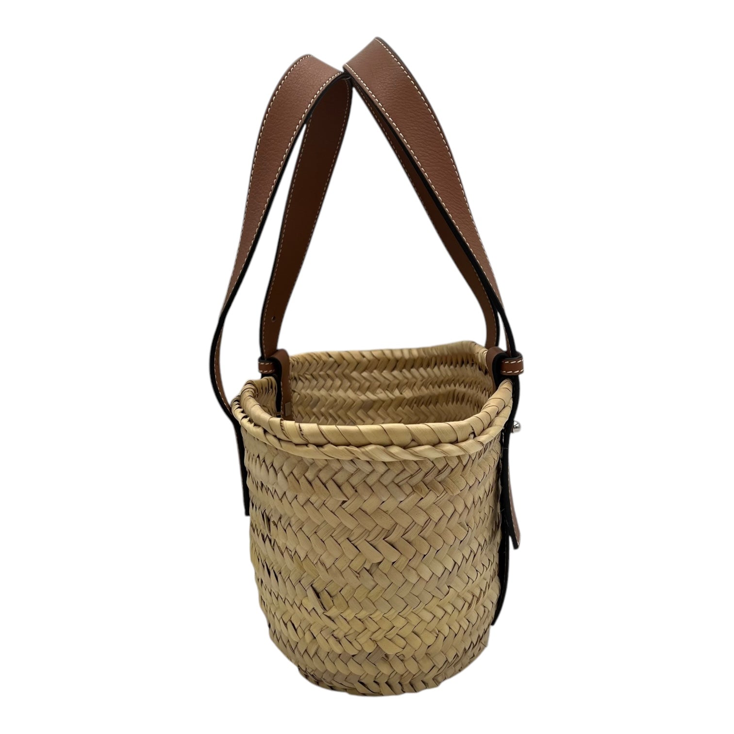 Loewe Basket Top Handle Bag Beige in Raffia, Silver hardware_3