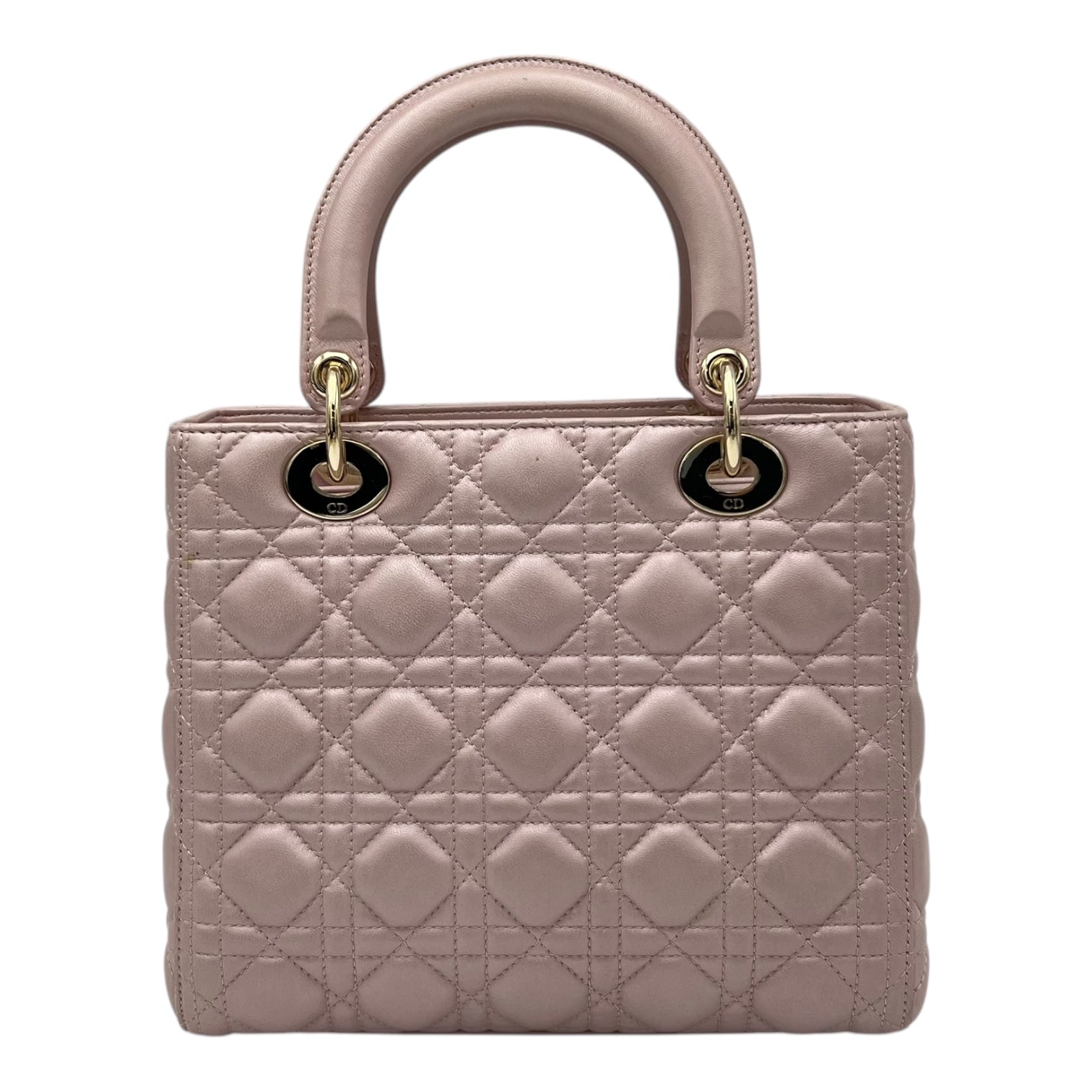 Christian Dior Lady Dior Top Handle Bag Medium Pink in Lambskin, Gold hardware_2